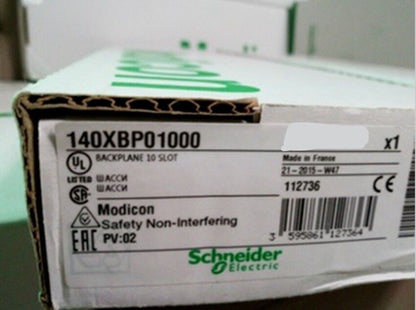 Schneider Electric 140XBP01000 Modicon Quantum backplane label, 10-slot design.
