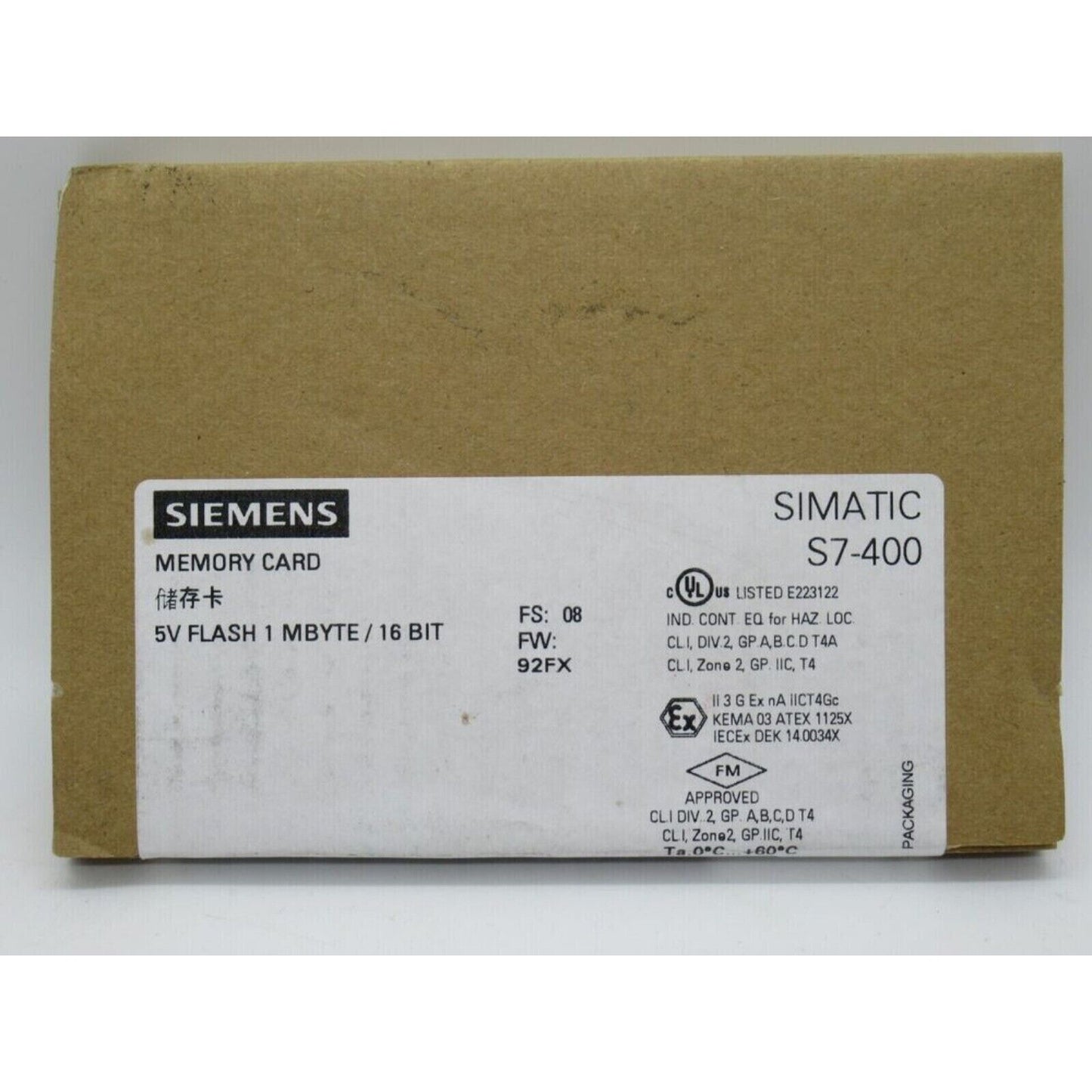 Siemens SIMATIC S7-400 Memory Card 5V Flash 1MB, Industrial Automation Part