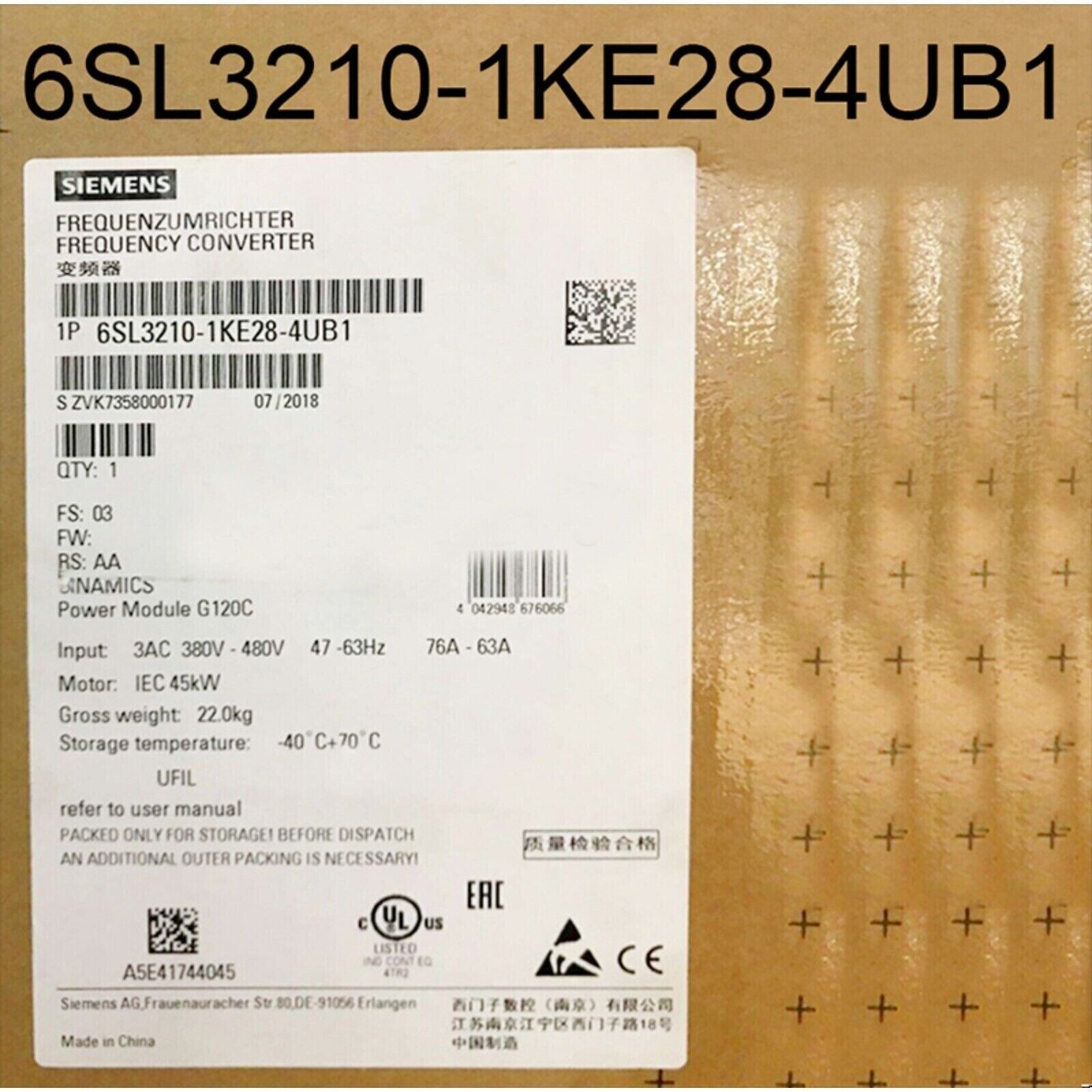 Siemens 6SL3210-1KE28-4UB1 Frequency Converter, Power Module G120C, industrial automation part.