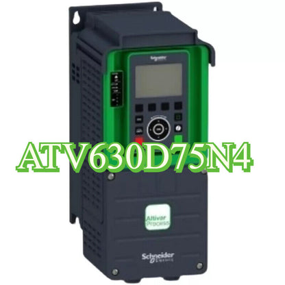 Schneider Electric ATV630D75N4 VFD inverter, green and black, industrial automation equipment.