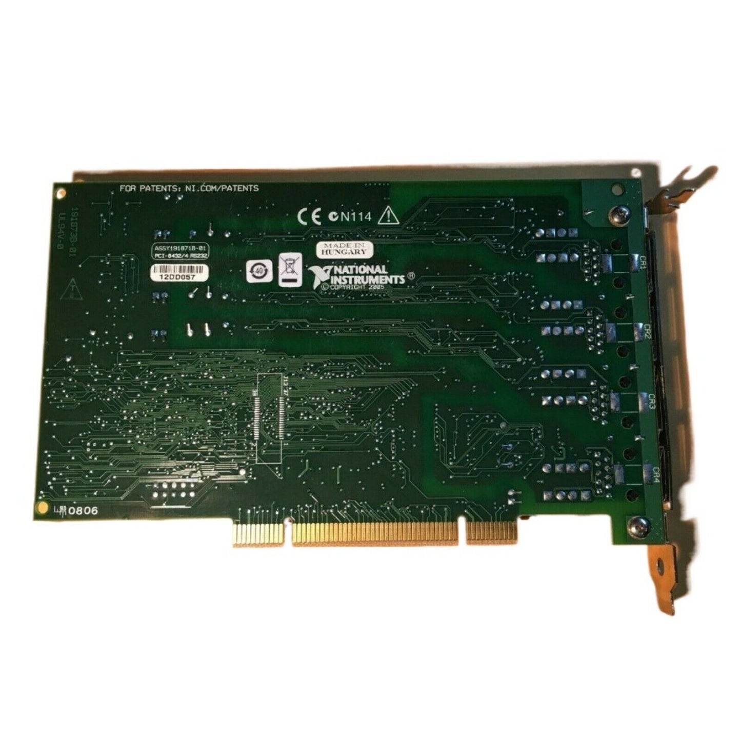 NI PXI-8432/4 serial interface card. Circuit board details, Made in Hungary. Industrial automation PCI module.