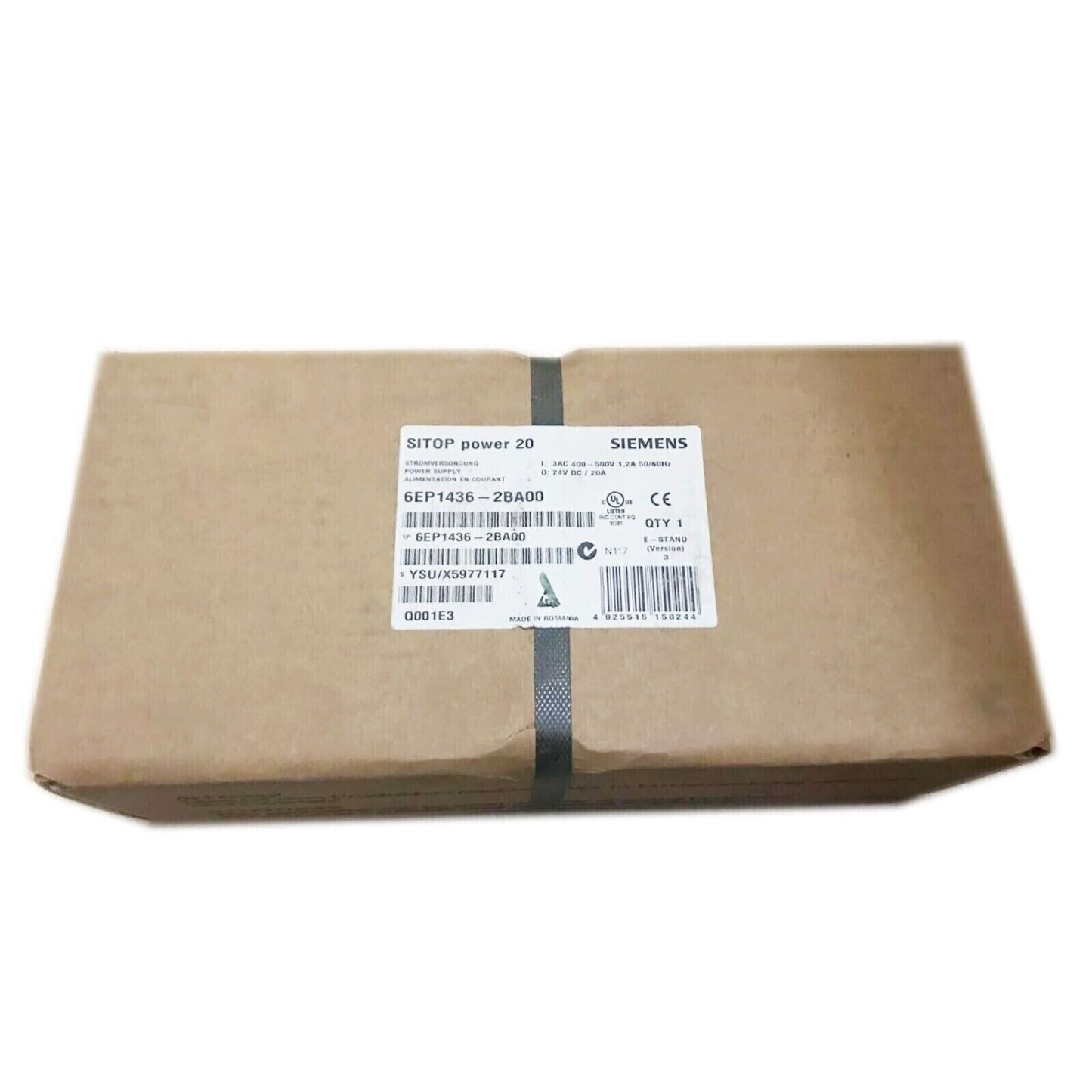 Siemens SITOP Power 20 industrial power supply box, model 6EP1436-2BA00, DC 24V/20A, industrial automation part