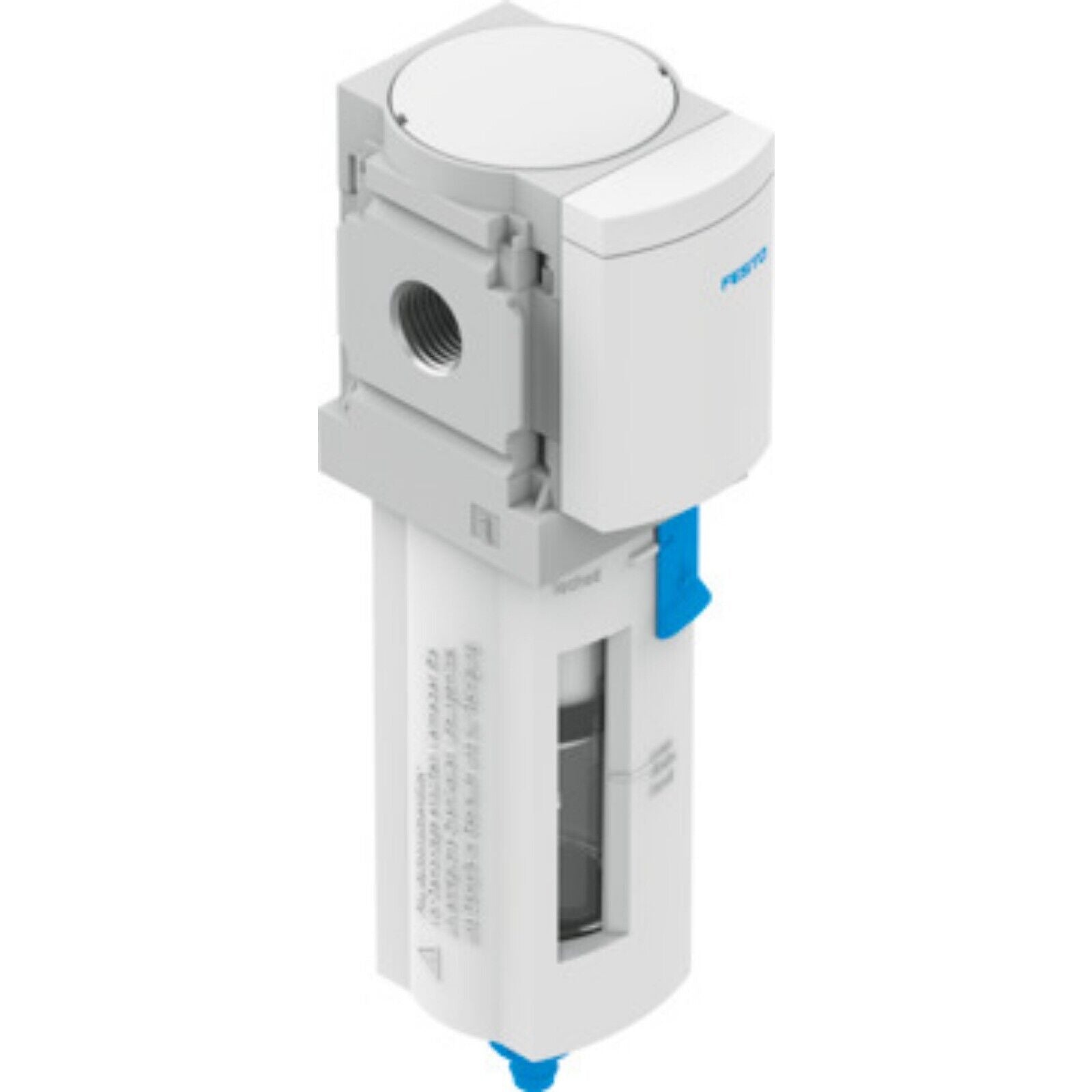 Festo MS4-LFX-1/4-R Active Carbon Filter, pneumatic component, white and grey design.