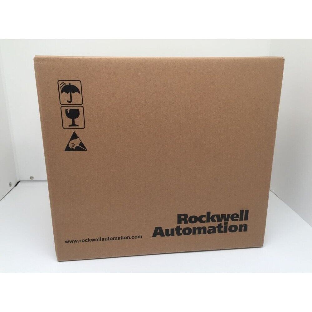 Rockwell Automation product packaging, brown cardboard box with handling symbols and logo.