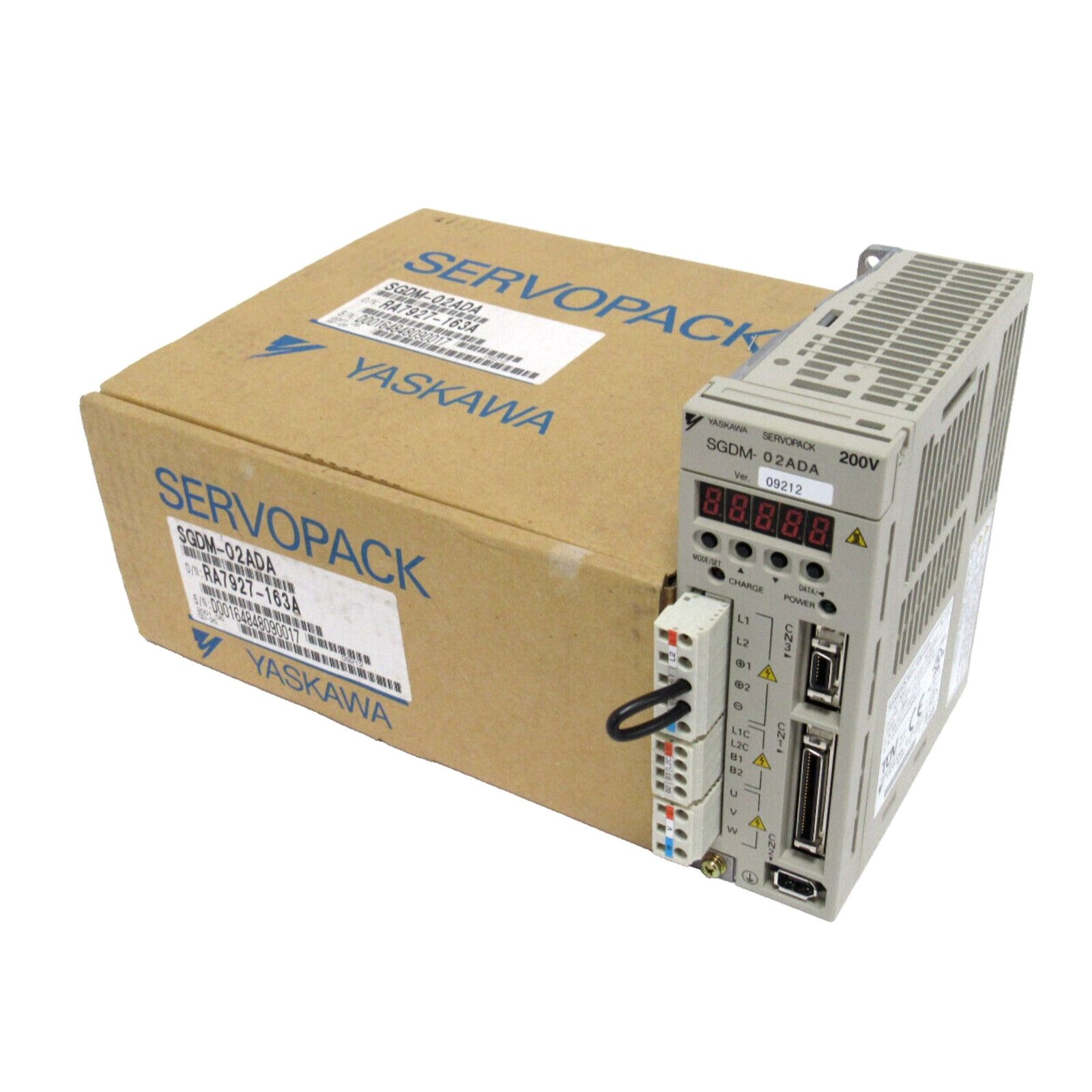 YASKAWA SERVOPACK SGDM-02ADA servo drive, 200V. Industrial automation part, featuring model details and serial number.