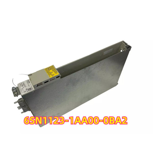 Siemens SIMODRIVE 6SN1123-1AA00-0BA2 power module. Industrial automation part, metal enclosure.
