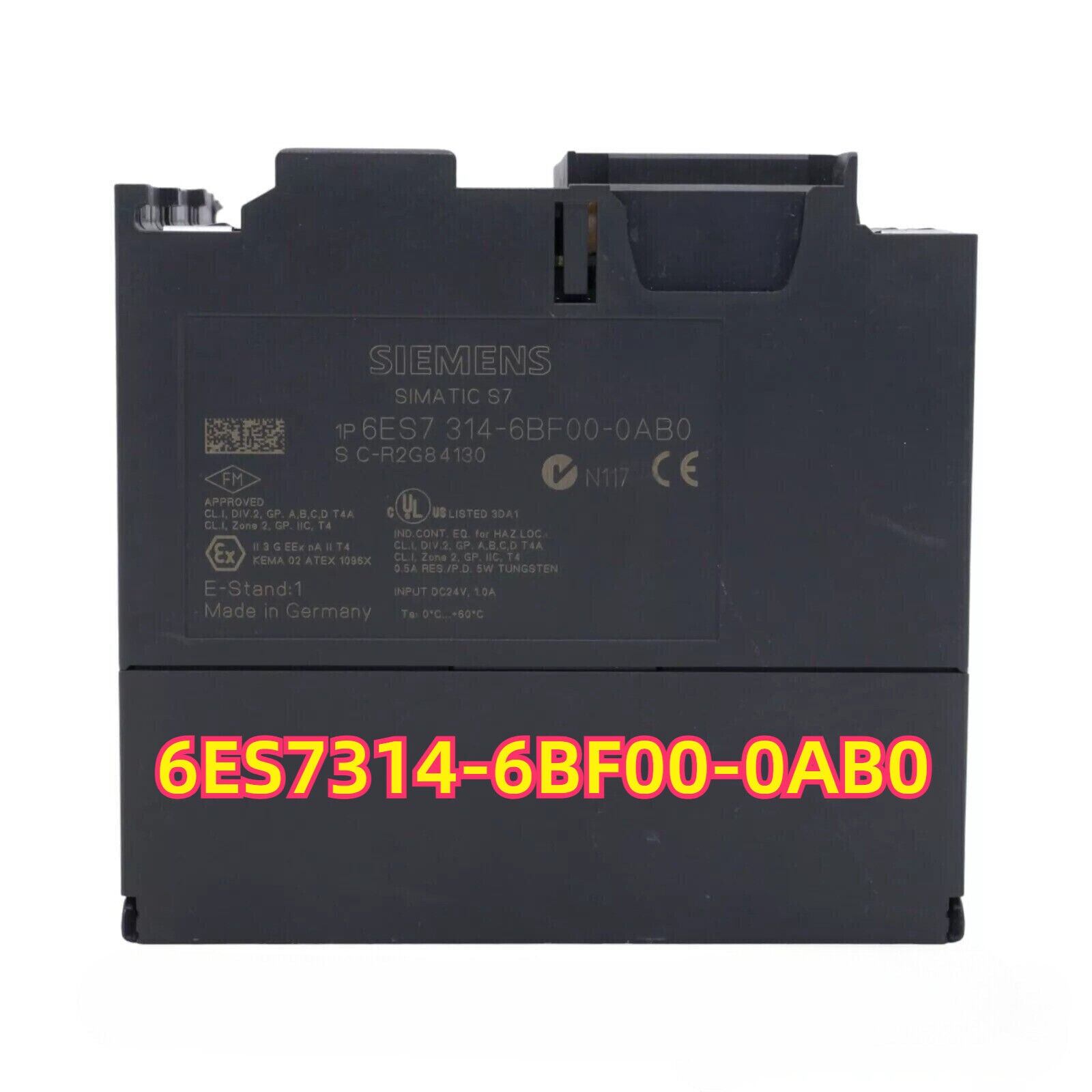 Siemens SIMATIC S7 PLC 6ES7 314-6BF00-0AB0, industrial automation, black component, made in Germany.