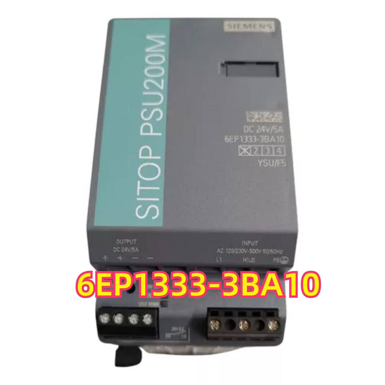 Siemens SITOP PSU200M power supply, model 6EP1333-3BA10, 24V/5A output, industrial automation part