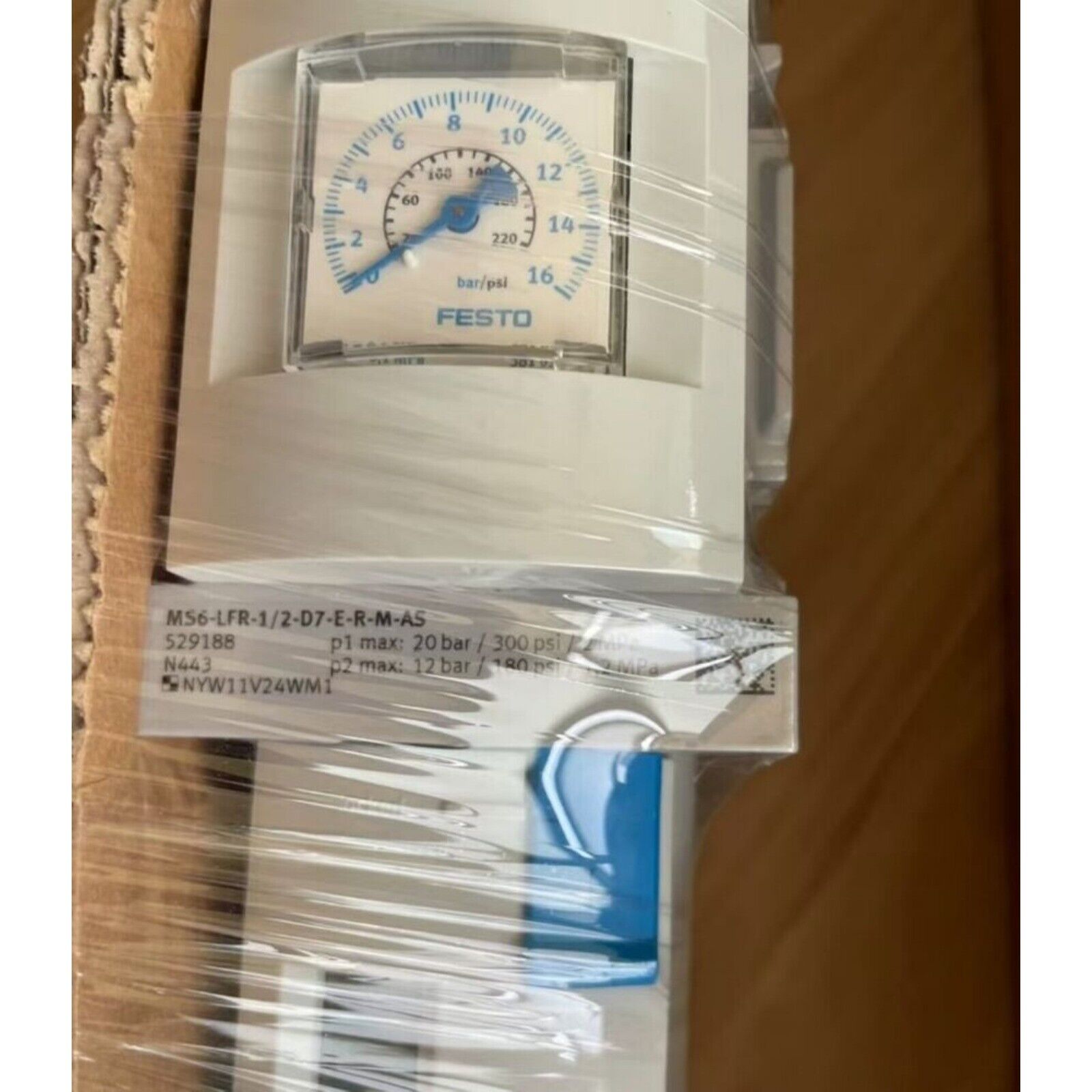 FESTO MS6-LFR-1/2-D7-E-R-M-AS Filter Regulator with Pressure Gauge, industrial automation component.
