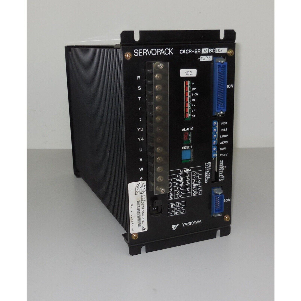Yaskawa Servopack CACR-SR05BC1ES-Y278 servo drive, black, with LED indicators and multiple ports