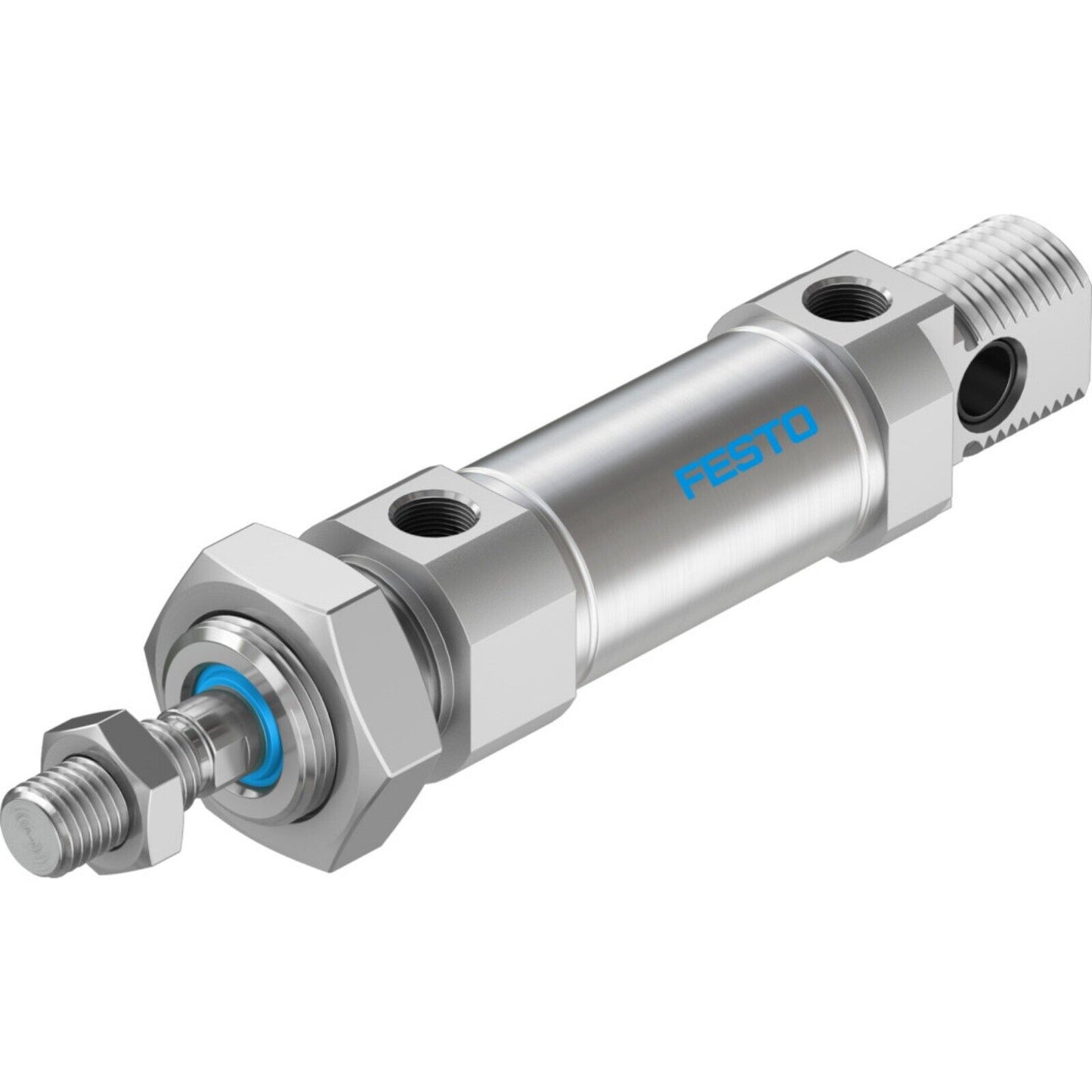 Festo DSNU-25-10-P-A cylinder, pneumatic component for industrial automation, silver and blue.