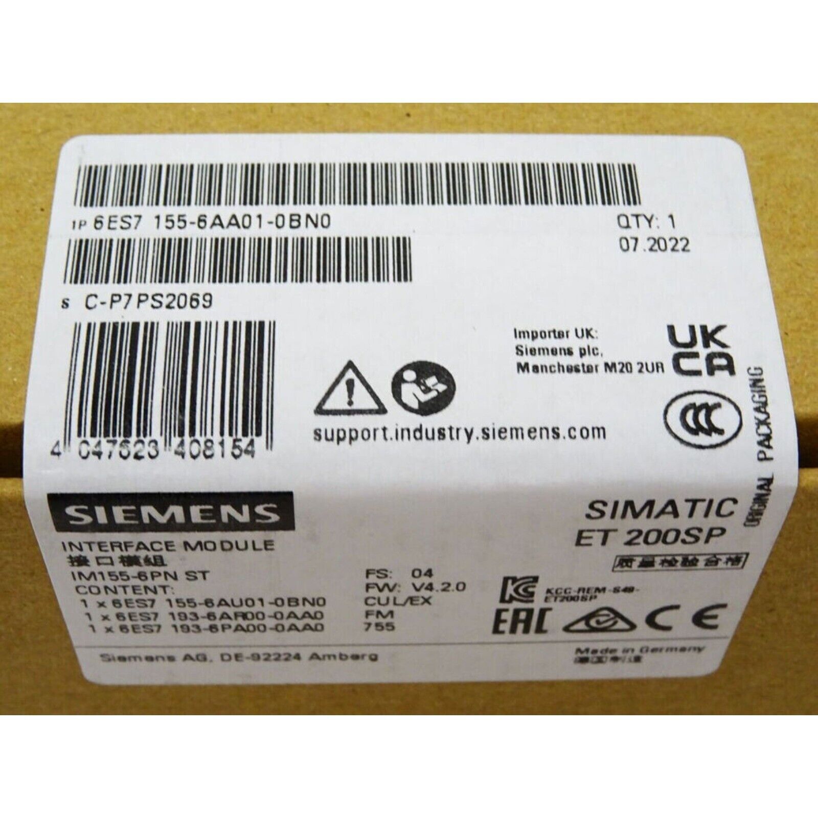 Siemens SIMATIC ET 200SP Interface Module 6ES7155-6AA01-0BN0, Industrial Automation Part