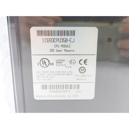 FANUC IC693CPU350-EJ CPU Module, 32K User Memory, Made in Charlottesville, VA, USA.