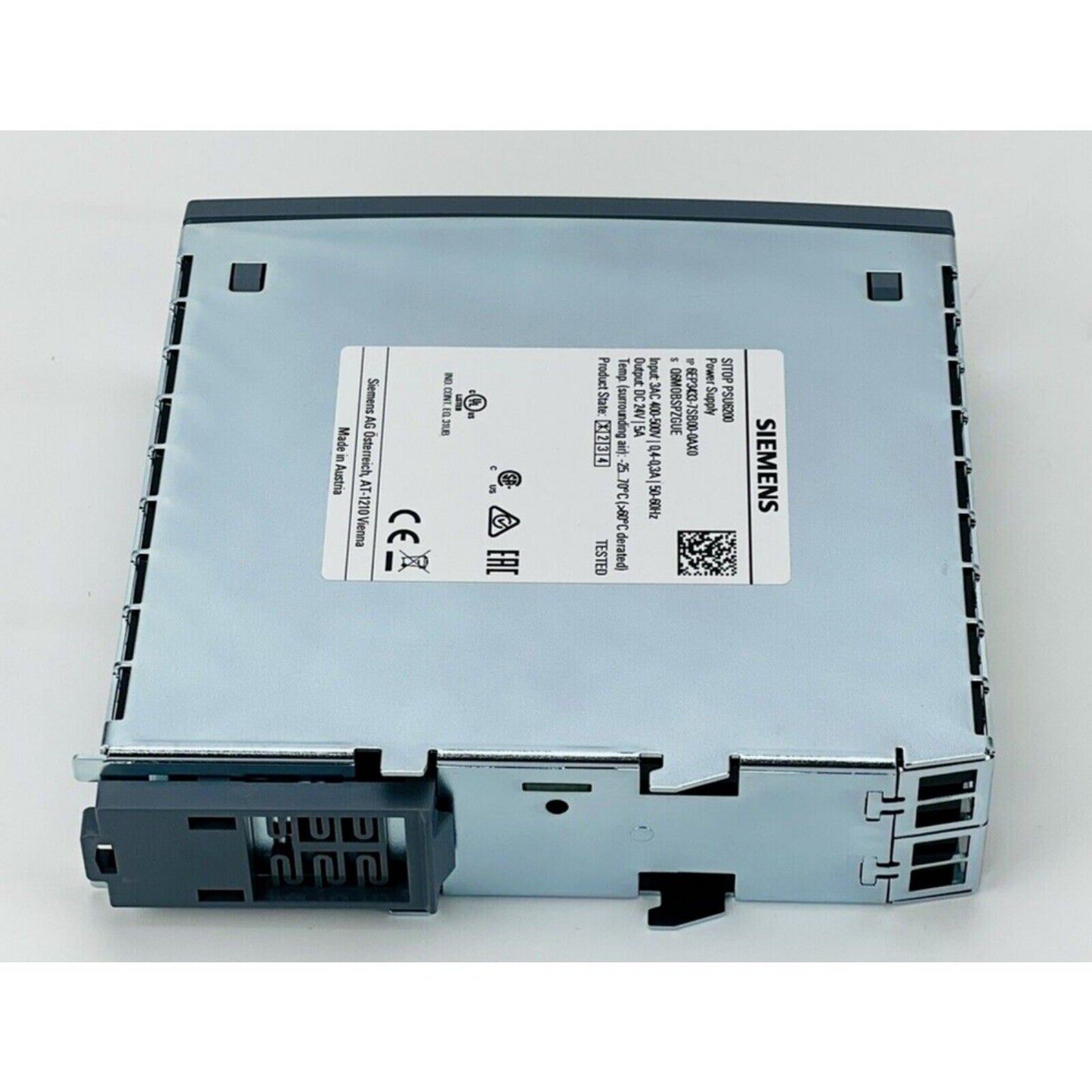 Siemens SITOP PSU6200 power supply, 6EP3433-7SB00-0AX0, industrial automation component, DC 24V/5A output.