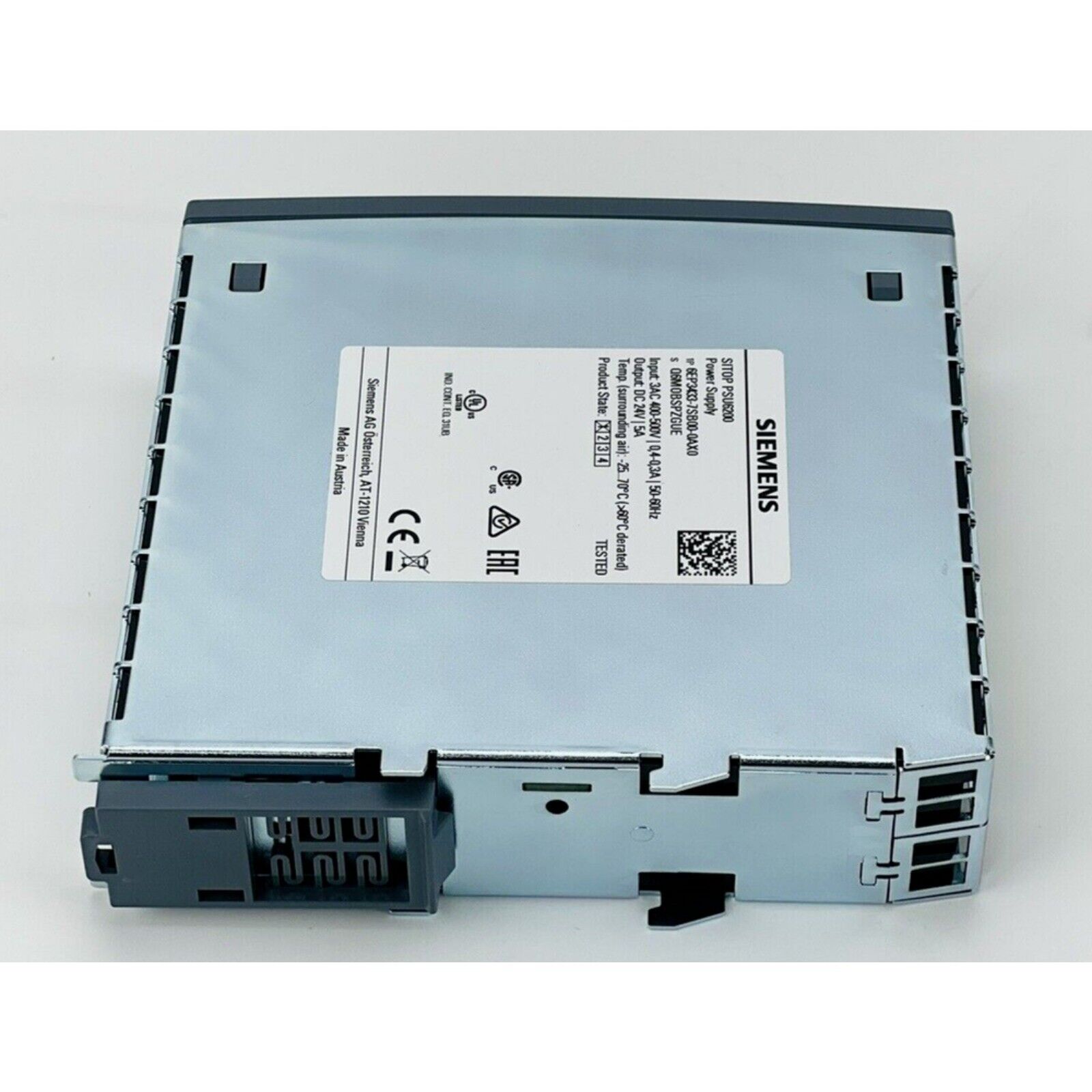 Siemens SITOP PSU6200 power supply, 6EP3433-7SB00-0AX0, industrial automation component, DC 24V/5A output.
