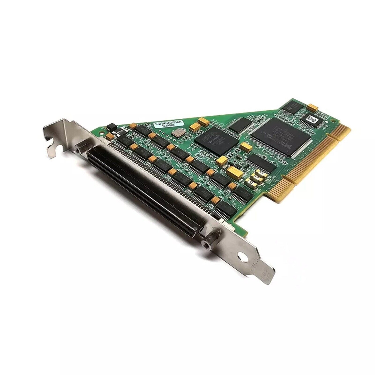 National Instruments PCI-6509 Digital I/O device. Green circuit board with chips, connectors and metal bracket.