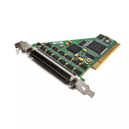 National Instruments PCI-6509 Digital I/O device. Green circuit board with chips, connectors and metal bracket.