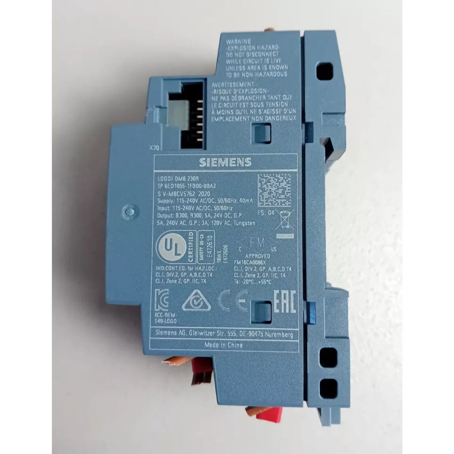 Siemens LOGO! DM8 230R expansion module, 6ED1055-1FB00-0BA2, industrial automation part, panel mount, PROFINET support.