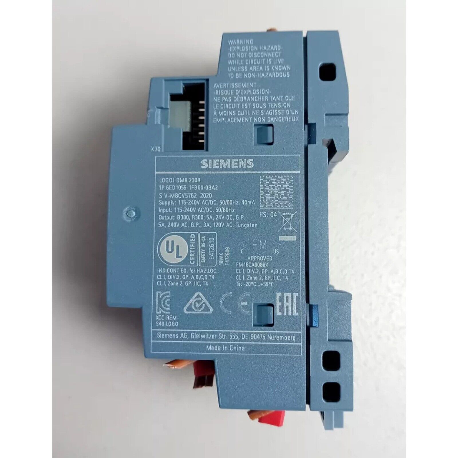Siemens LOGO! DM8 230R expansion module, 6ED1055-1FB00-0BA2, industrial automation part, panel mount, PROFINET support.