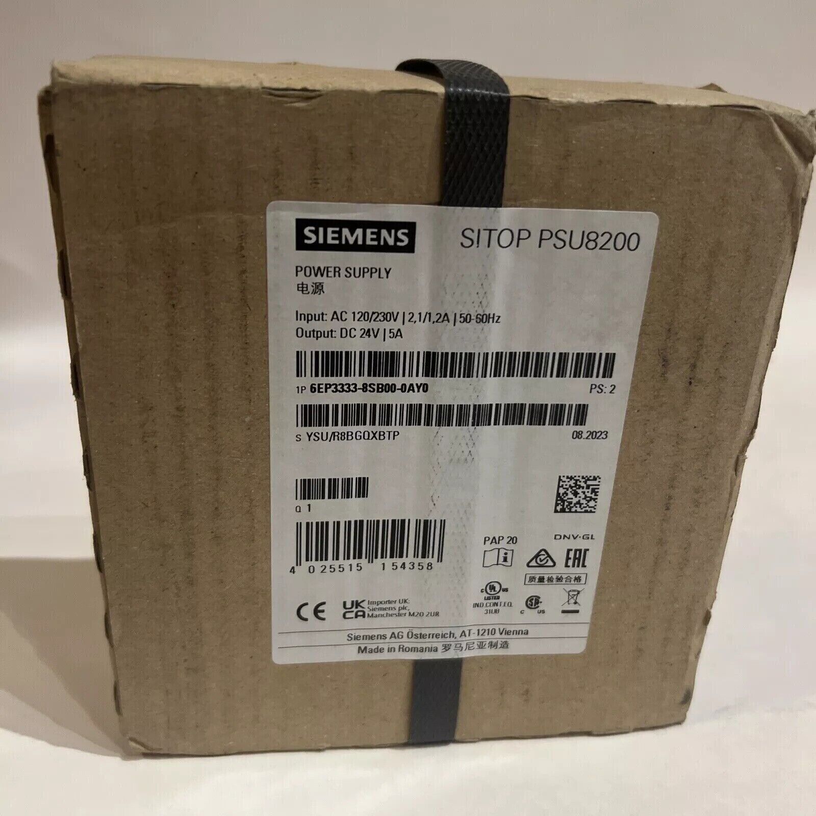 Siemens SITOP PSU8200 Power Supply in box, model 6EP3333-8SB00-0AY0, industrial automation part.