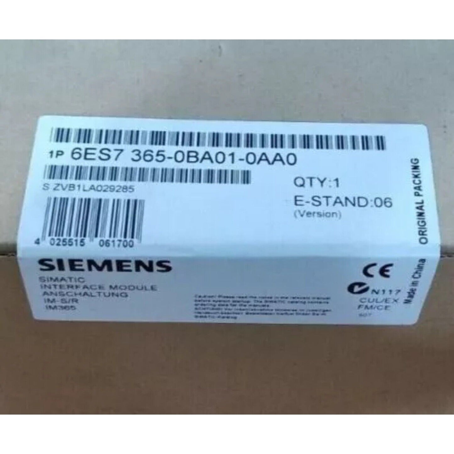 Siemens SIMATIC IM365 Interface Module packaging, 6ES7365-0BA01-0AA0, industrial automation part, original packing, QTY:1.