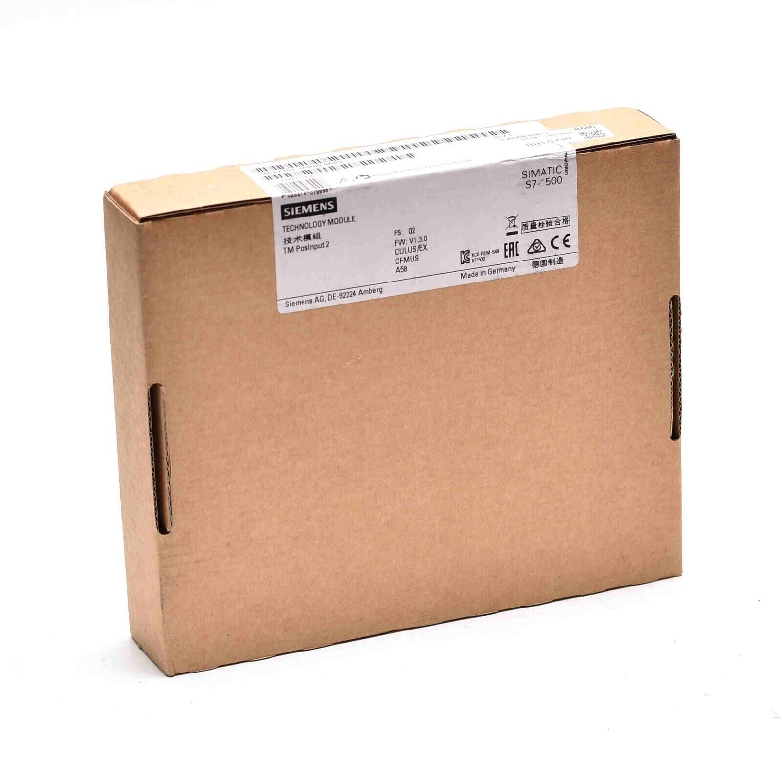 Siemens Simatic S7-1500 Technology Module in a cardboard box, industrial automation part.