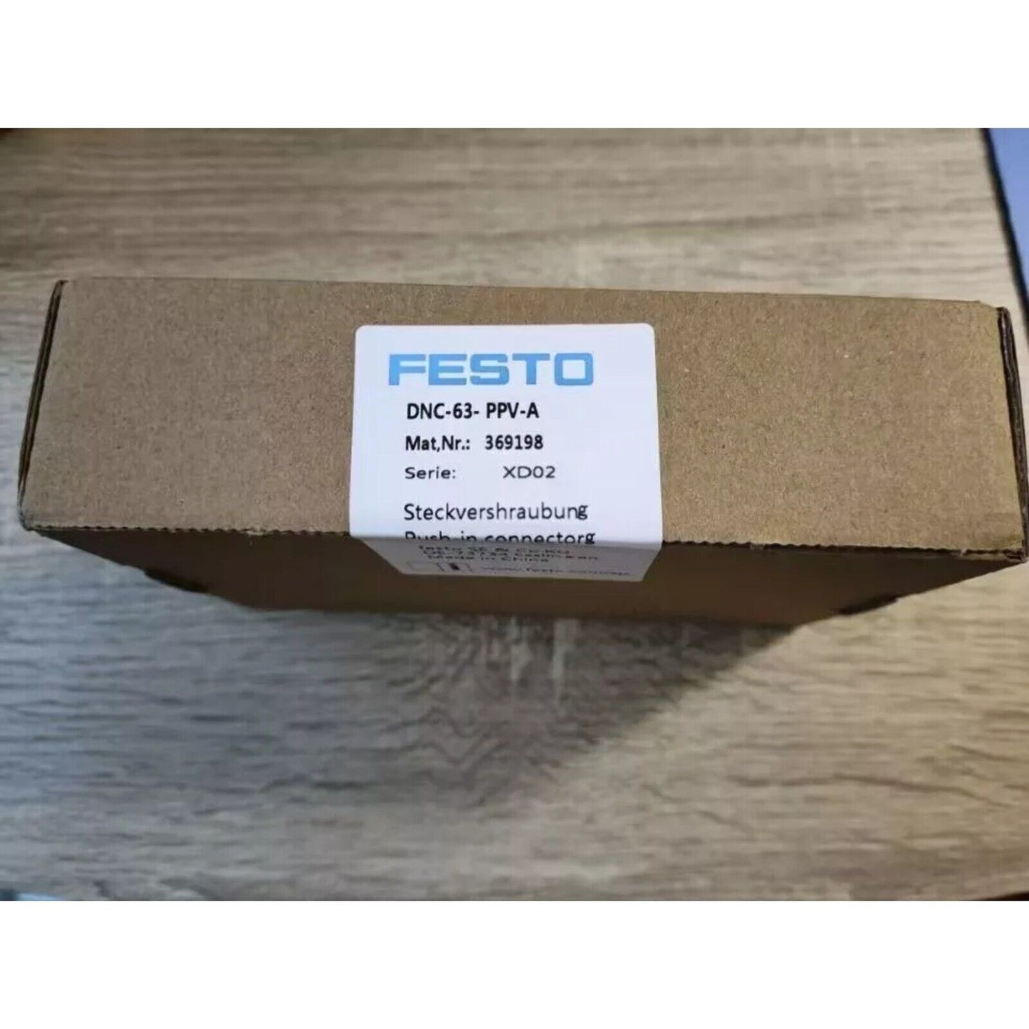 FESTO DNC-63-PPV-A Air Cylinder Maintenance Kit box, featuring push-in connector and product details.