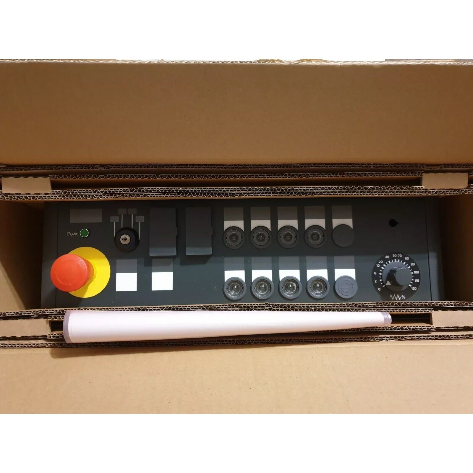 Siemens SINUMERIK Operator Panel 6FC5203-0AF24-0AA0 in box, industrial automation control, with "Power" button.