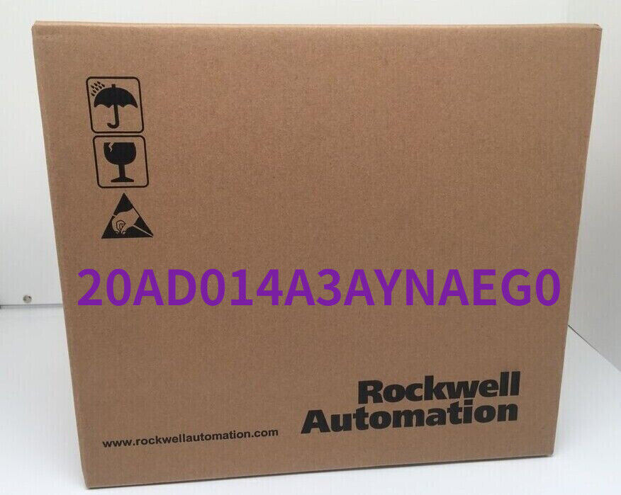 Allen-Bradley PowerFlex 70 AC Drive box, product code 20AD014A3AYNAEG0, brown cardboard packaging, Rockwell Automation.
