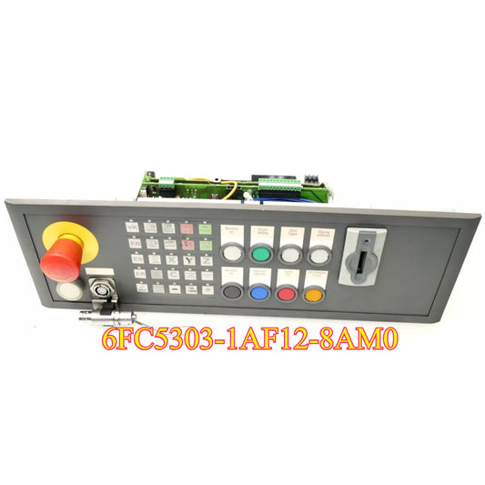 Siemens 6FC5303-1AF12-8AM0 SINUMERIK Push Button Panel with emergency stop button and function buttons.