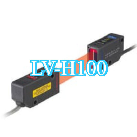 Keyence LV-H100 Digital Optical Fiber Amplifier, showing the sensor unit and the red light beam.