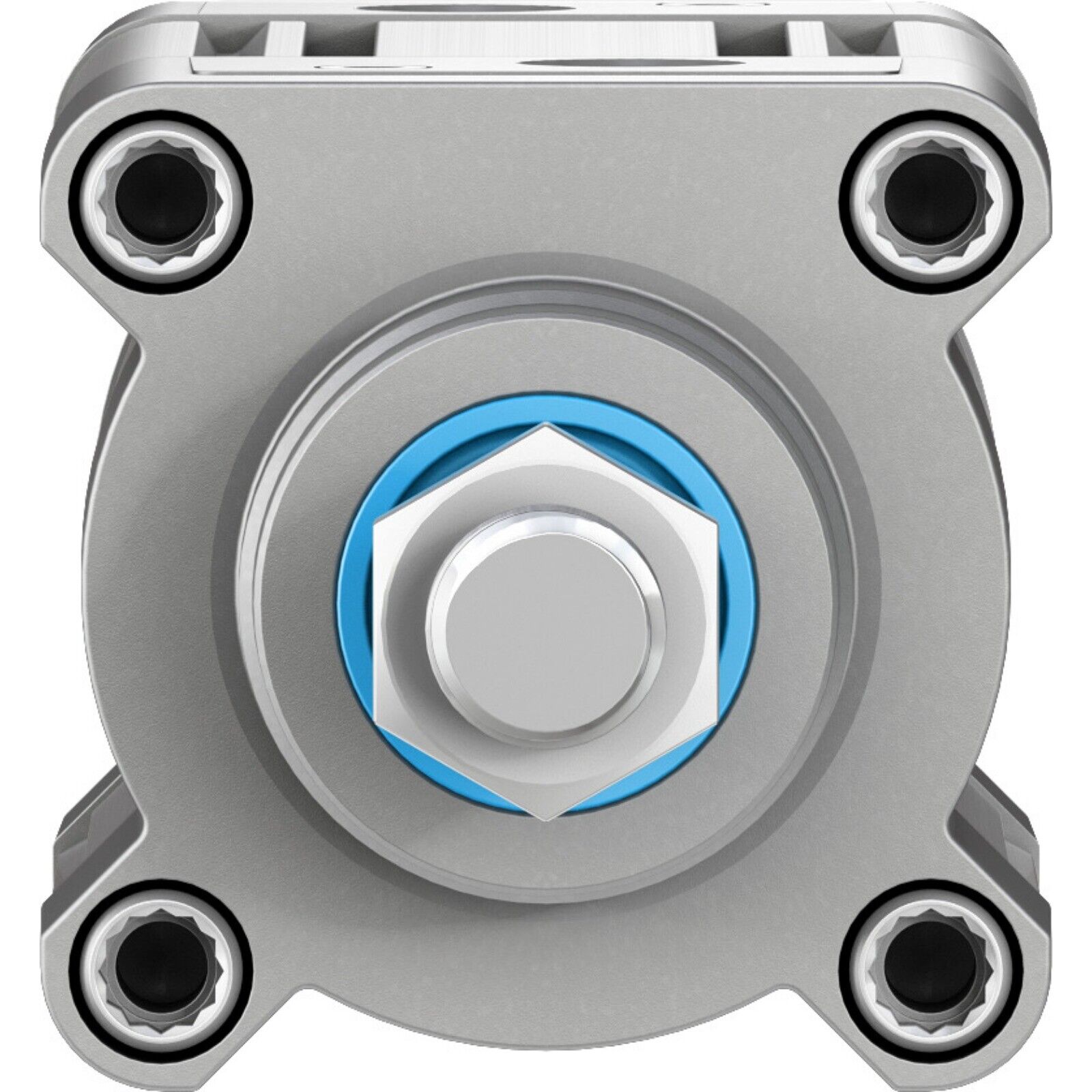 Festo DSBC-63-50-PPVA-N3 ISO cylinder - Industrial automation part, metal construction with blue accents, top view