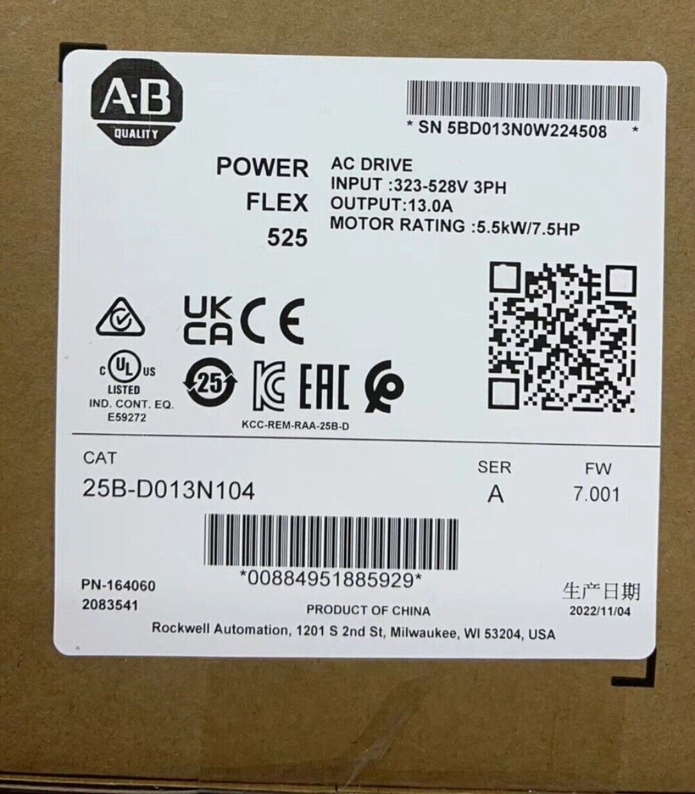 2022 Allen-Bradley PowerFlex 525 AB 25B-D013N104 AC Drive !AB 25B-D013N104