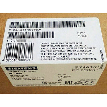 Siemens SIMATIC ET 200SP Analog Input Module, model 6ES7134-6PA01-0BD0, industrial automation part, packaged.