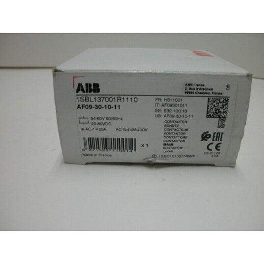 ABB AF09-30-10-11 Contactor, 25 AMP, 20/60 VDC, DIN Rail, New In Box
