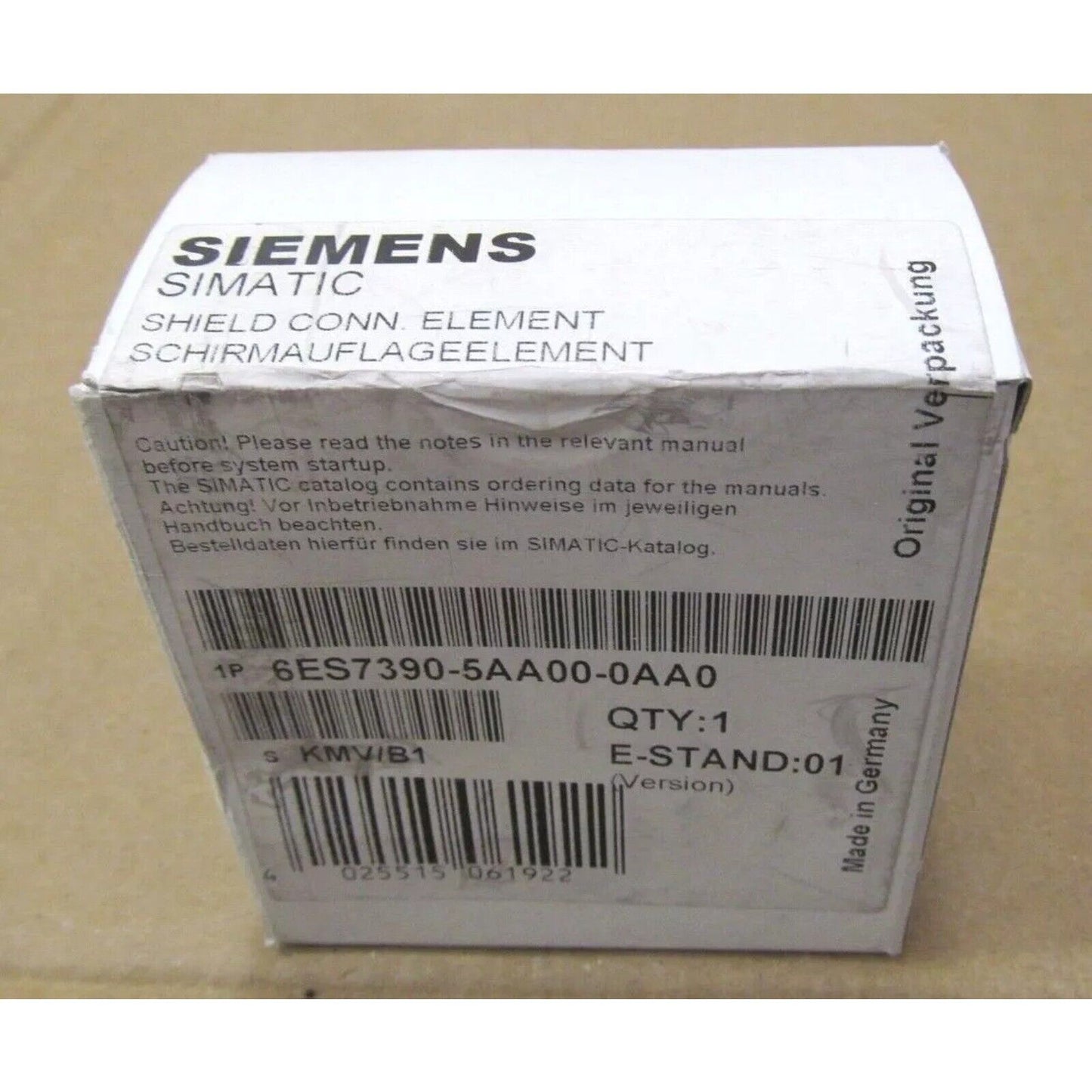 Siemens S7 Shield Connection Element 6ES7390-5AA00-0AA0 on packaging, industrial automation part