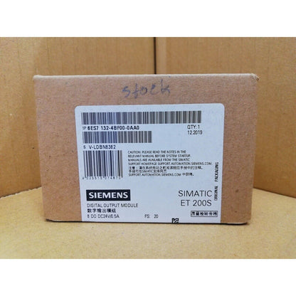 Siemens SIMATIC ET 200S Digital Output Module packaging, model 6ES7 132-4BF00-0AA0, product for industrial automation.