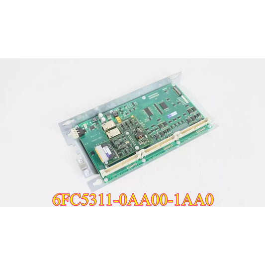 Siemens 6FC5311-0AA00-1AA0 SINUMERIK PLC Module, industrial automation equipment, green circuit board, on metal bracket.