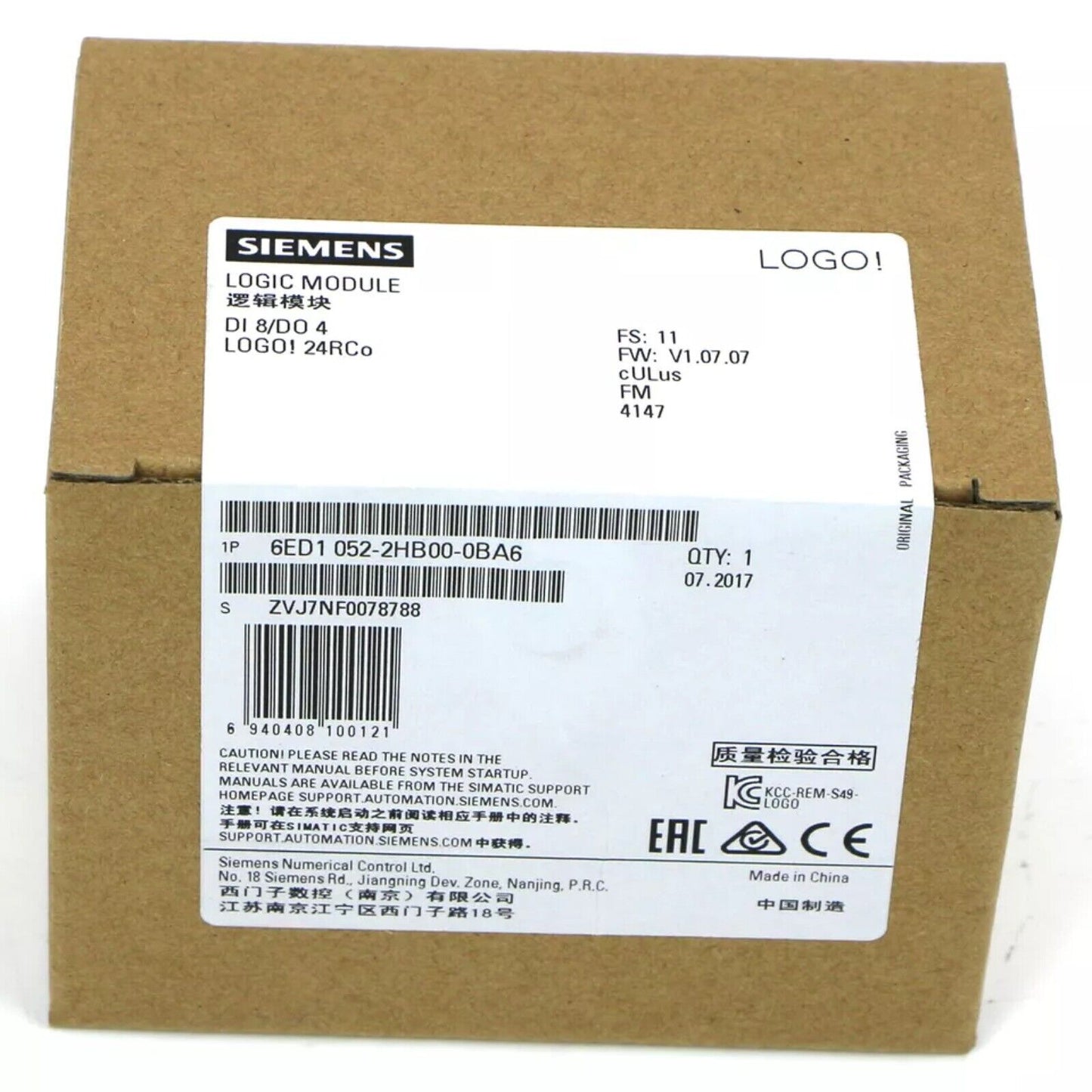 Siemens LOGO! 24RCo logic module box, 6ED1 052-2HB00-0BA6, industrial automation part, PROFINET, PROFIBUS, CANopen, Modbus.