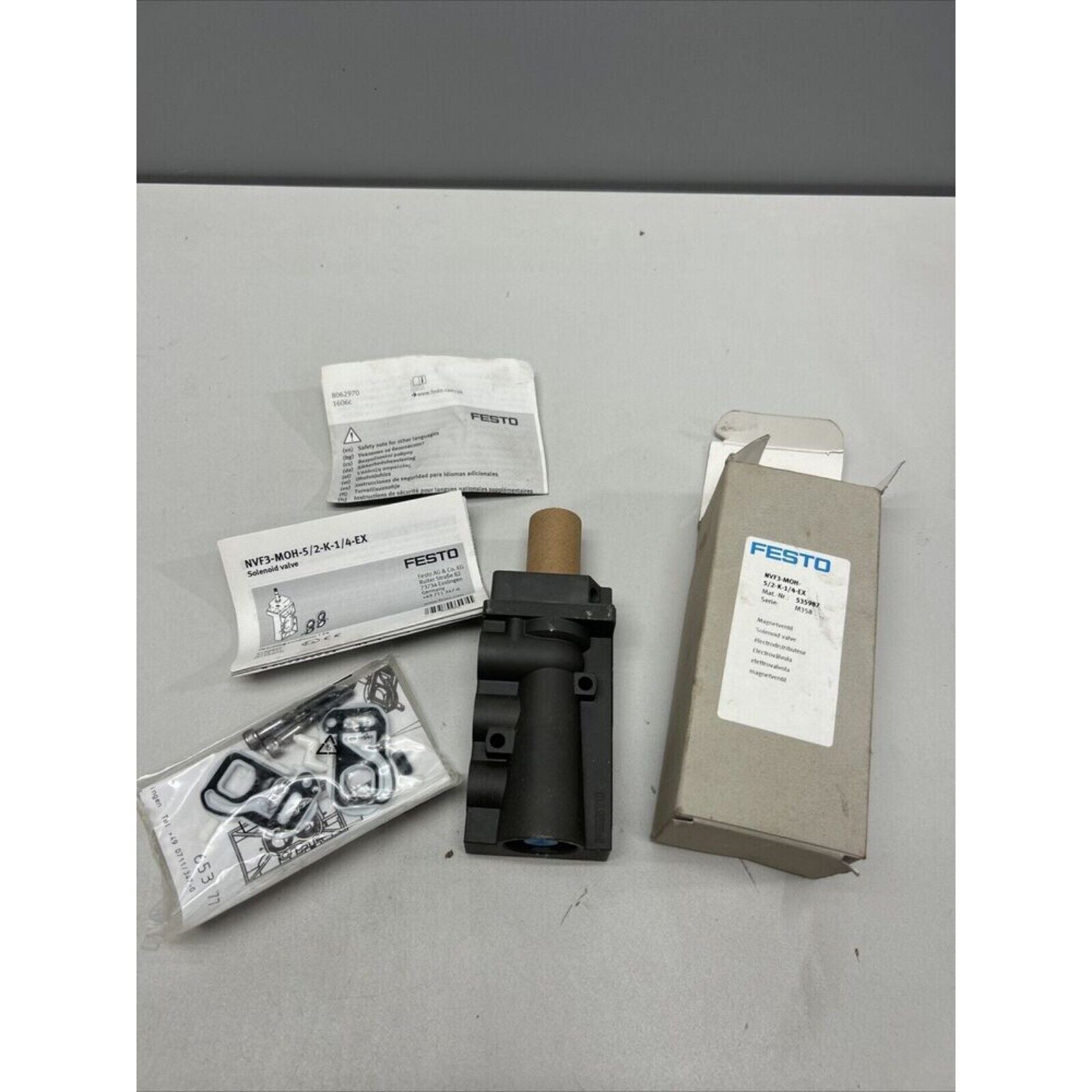 Festo NVF3-MOH-5/2-K-1/4-EX Solenoid Valve in packaging, industrial automation part.