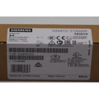 Siemens SIMATIC ET 200SP BaseUnit PLC module, industrial automation part,  1P 6ES7 193-6BP00-0DA1.