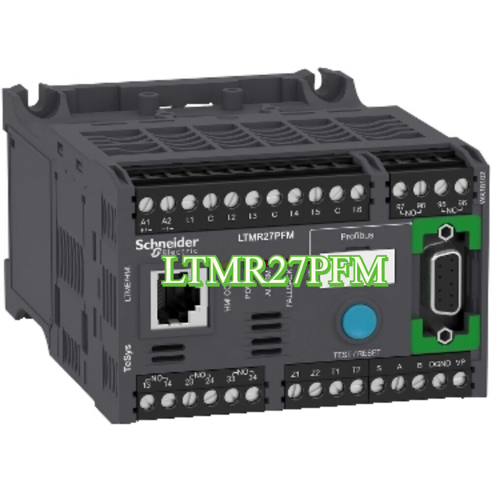 Schneider LTMR27PFM motor controller, industrial automation part, featuring Profibus connectivity, dark gray casing.