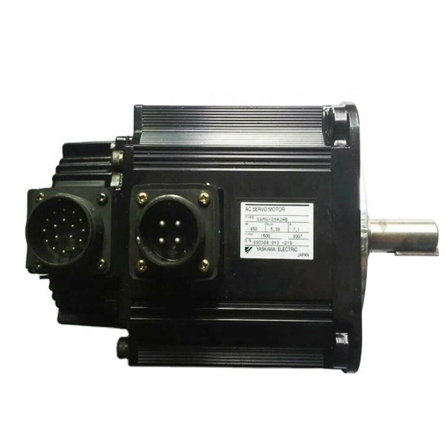 Yaskawa SGMG-09A2AB Servo Motor. Black industrial motor with label and connector ports.