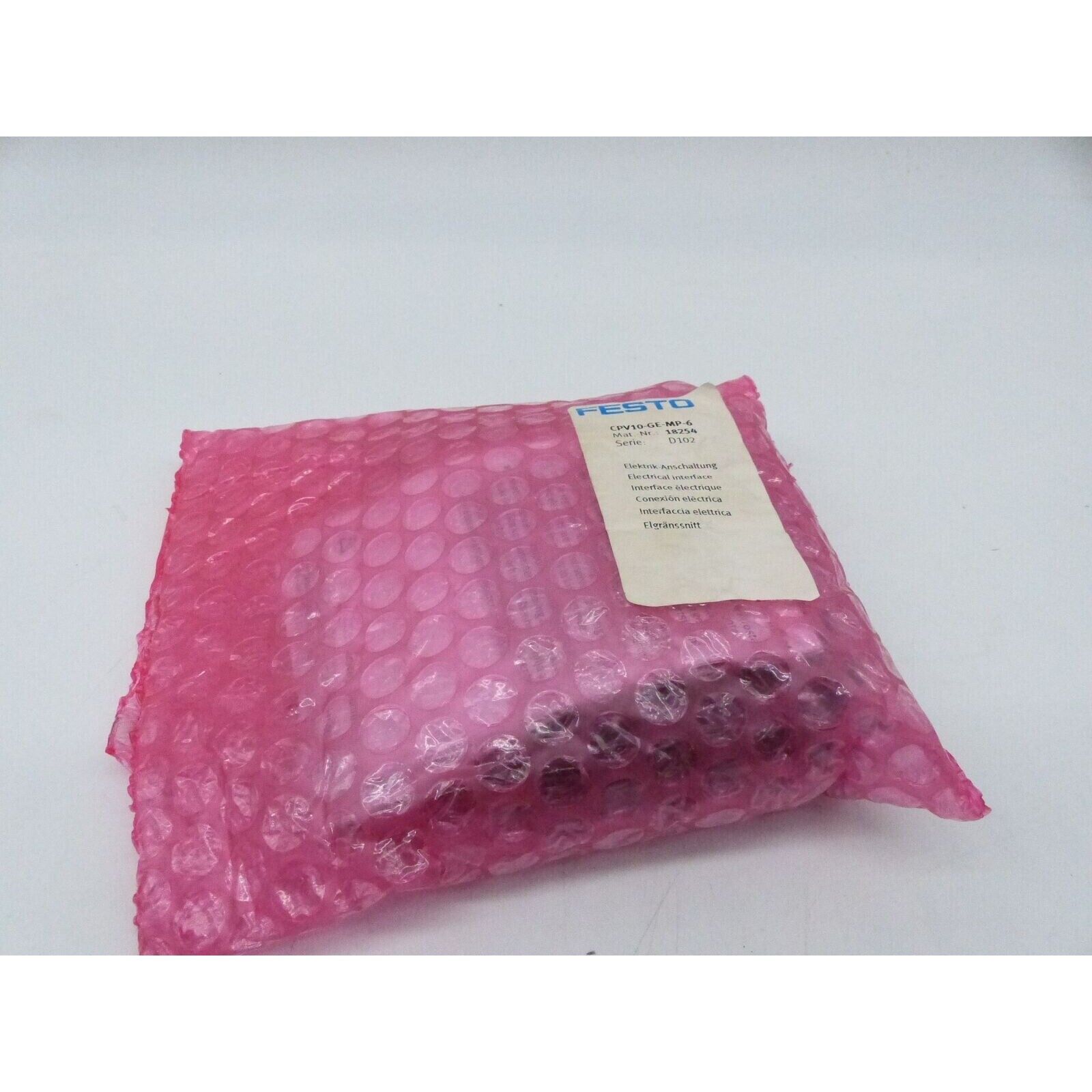 Festo CPV10-GE-MP-6 Electrical interface in pink bubble wrap packaging, product shot.
