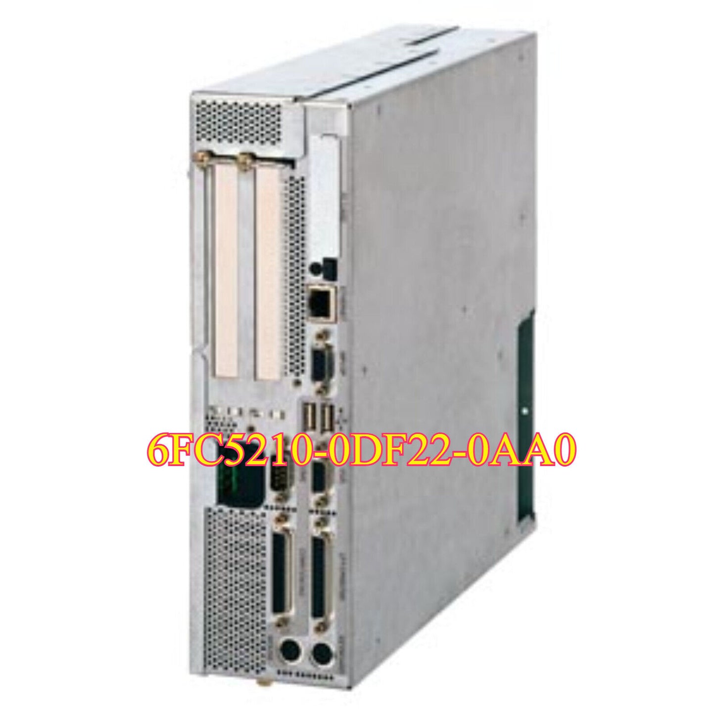 Siemens 6FC5210-0DF22-0AA0 SINUMERIK PCU 50 PLC Module, silver housing, with connection ports.