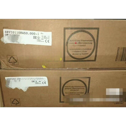 B&R Servo Drive boxes, model 8BVI0110HWS0.000-1, with shipping labels, industrial automation parts.