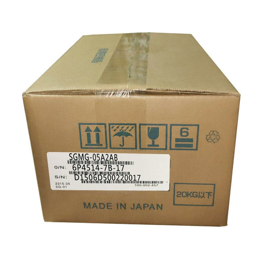 YASKAWA SGMG-05A2AB Servo Motor packaged in a brown cardboard box, Made in Japan, O/N: 6P4514-7B-17