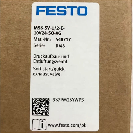 FESTO MS6-SV-1/2-E-10V24-SO-AG Vent Valve label, industrial automation component, model 548717