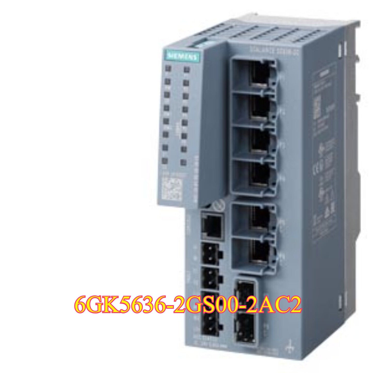 Siemens SCALANCE SC636-2C Industrial Security Appliance, grey, featuring multiple ports, model 6GK5636-2GS00-2AC2.