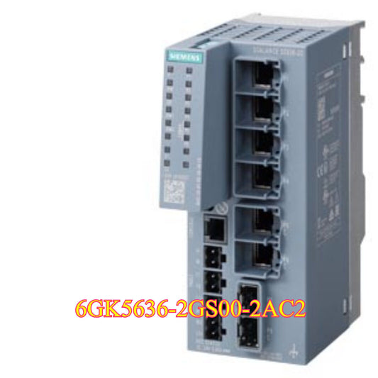 Siemens SCALANCE SC636-2C Industrial Security Appliance, grey, featuring multiple ports, model 6GK5636-2GS00-2AC2.